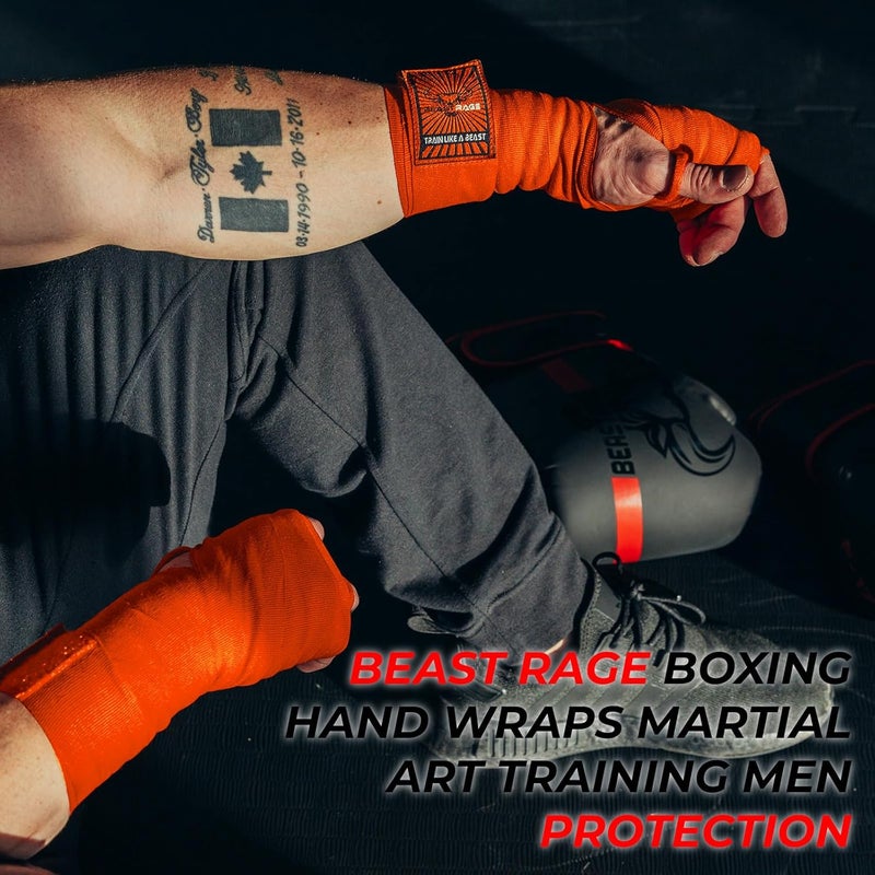 BEAST RAGE Boxing Hand Wraps for MMA Kickboxing Wrist Wraps Professional Adult 180" Semi-Elastic Martial Arts Inner Gloves Heavy Bag Handwraps Muay Thai Thumb Straps - Image 2